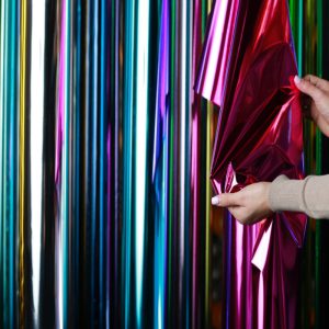 Metallic foil strips illustrating colours in a leather stamping foil range