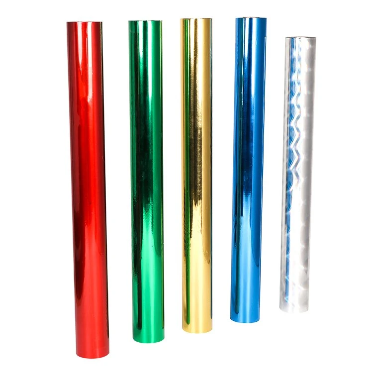 Hot stamping foil colours for plastic applications Red, green, gold, blue and silver foil rolls illustrating foils for plastic applications
